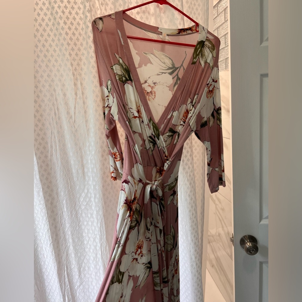 3/4 sleeve Floral maxi wrap dress size XL